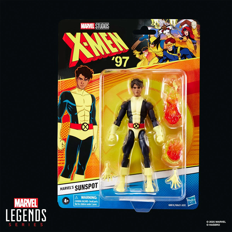 Hasbro Marvel Legends 6-inch Sunspot action figure from X-Men ’97 with solar power effects in packaging