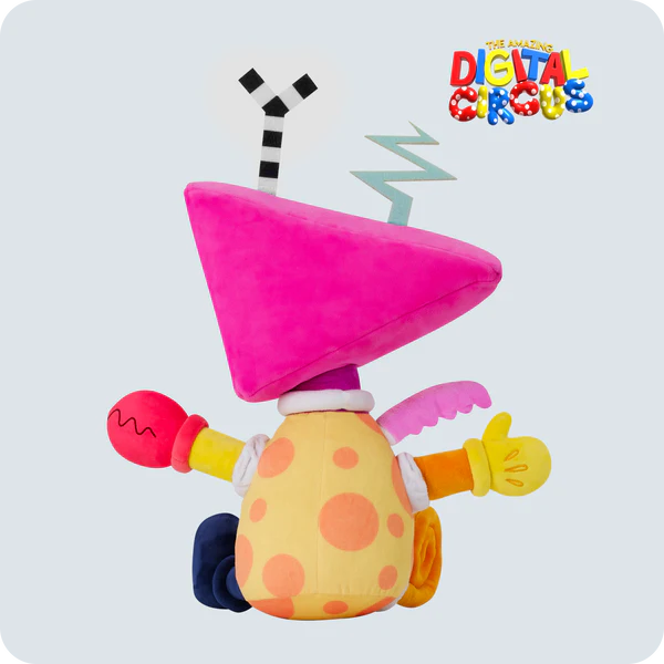 Glitch Zooble plush from The Amazing Digital Circus with triangular head, bright colors, and unique shaped antennae