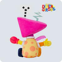 Glitch Zooble plush from The Amazing Digital Circus with triangular head, bright colors, and unique shaped antennae