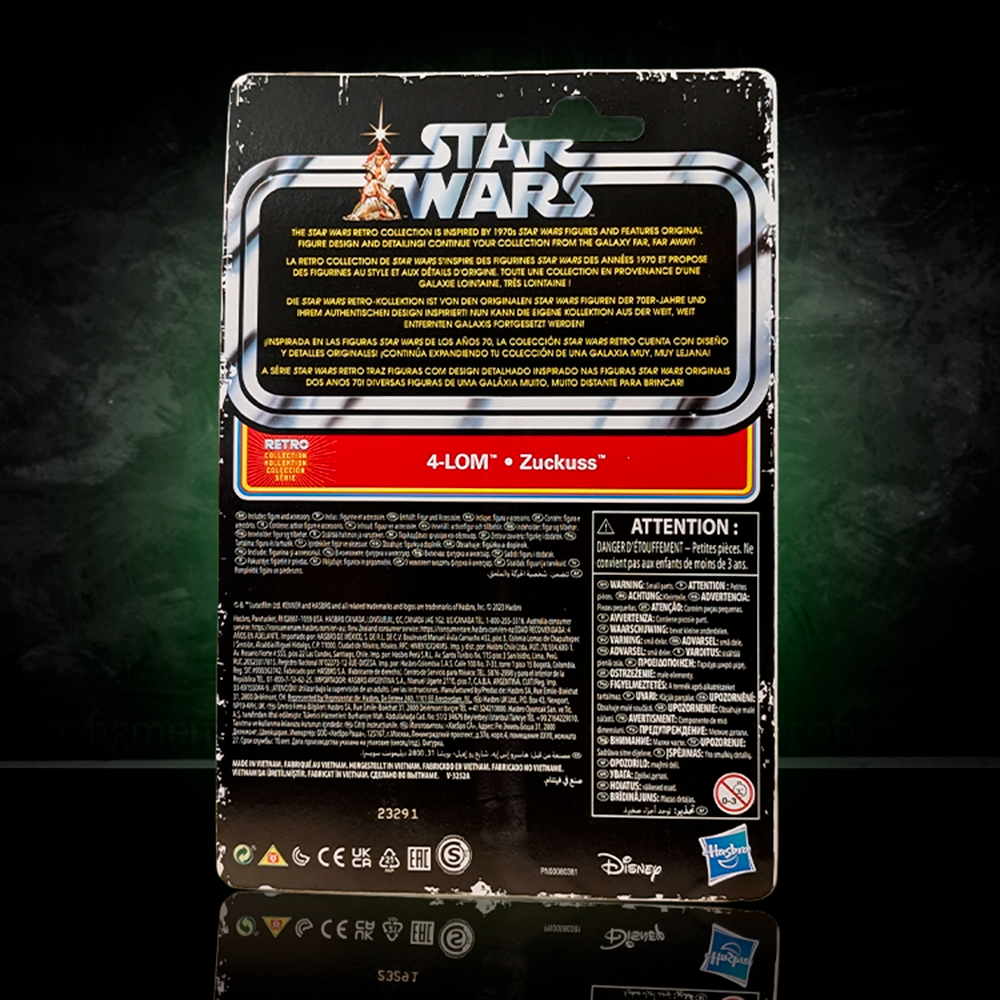 Star Wars Retro Collection Zuckuss 3.75-inch action figure by Kenner in vintage style packaging back view