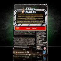 Star Wars Retro Collection Zuckuss 3.75-inch action figure by Kenner in vintage style packaging back view