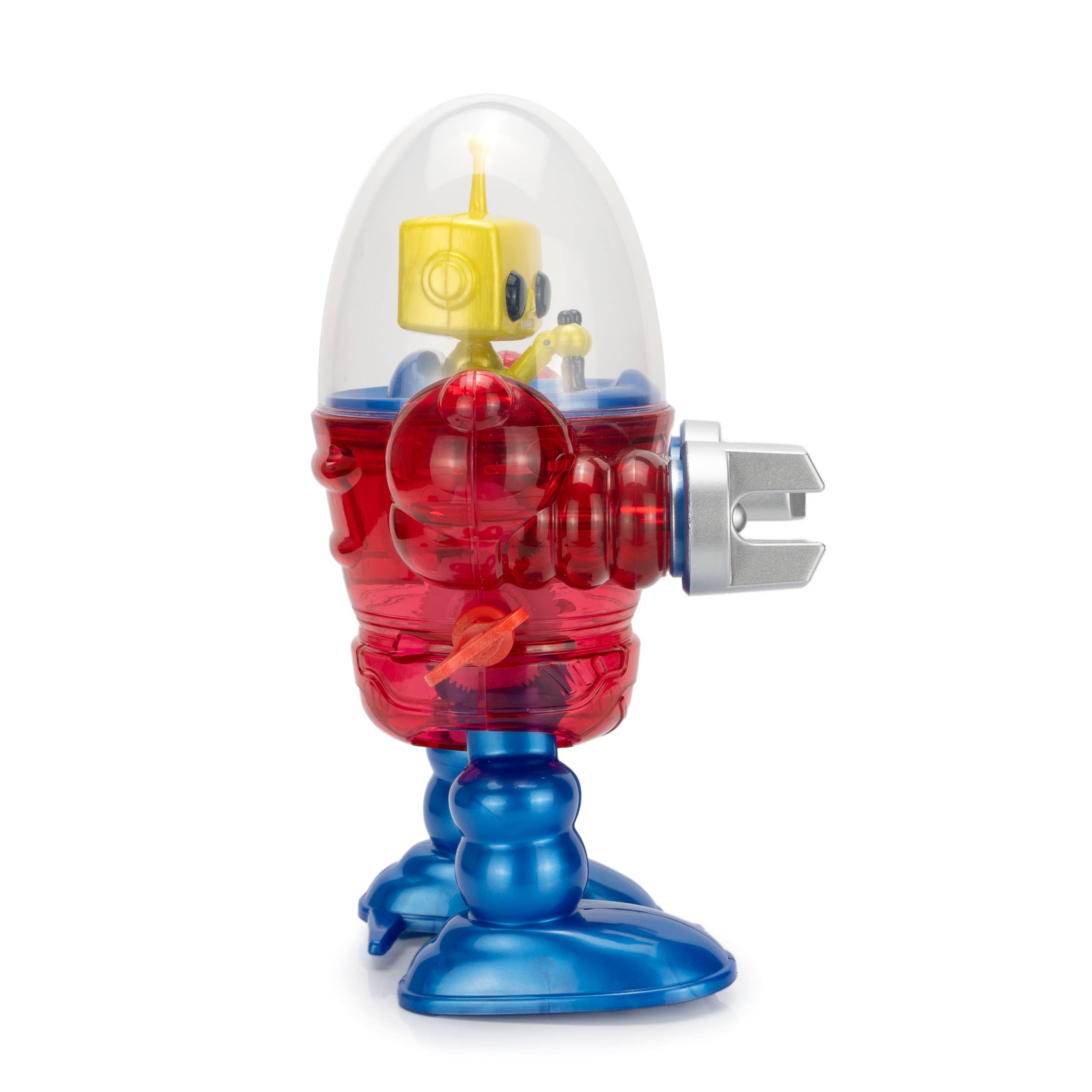 California Creations - Z Classics Robot, Merlin with translucent red body, yellow head, and blue legs under clear dome capsule