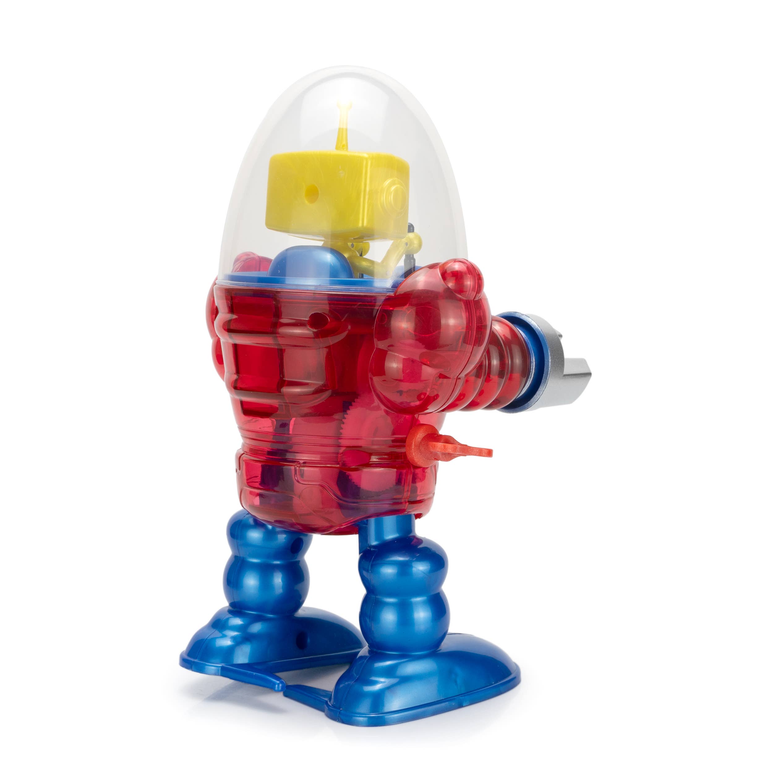 California Creations - Z Classics Robot, Merlin with translucent red body, blue legs, yellow head, and clear dome helmet
