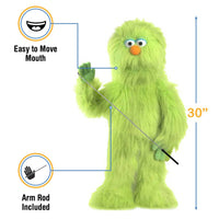 Silly Puppets - Silly Puppets Monster, Green (30") plush with bright green fur, orange nose, movable mouth, and arm rod by Silly Puppets