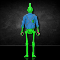 Back view of Super7 Blacklight Male Zombie ReAction Figure from Return of the Living Dead with blue tattered jacket and green glow