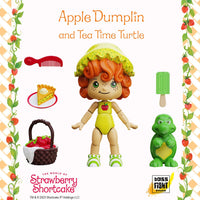 Boss Fight Studio Llc Apple Dumplin figure with curly red hair yellow bonnet, green striped shoes, and tea time turtle accessory