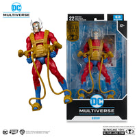 McFarlane DC Multiverse 7-inch Orion action figure in red and blue suit with gold armor and accessories in packaging