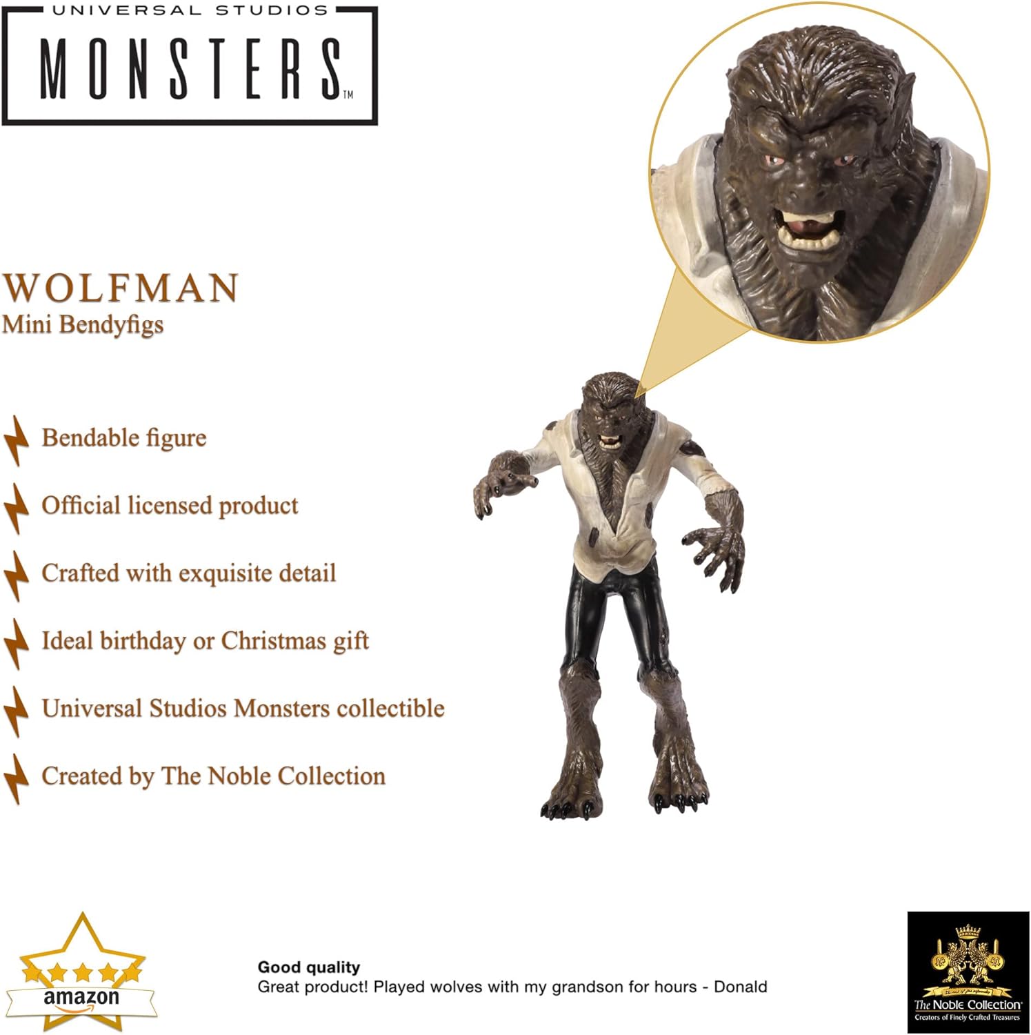 The Noble Collection Universal Monsters Wolf-Man 5.5in bendable figure with detailed sculpt and painted features