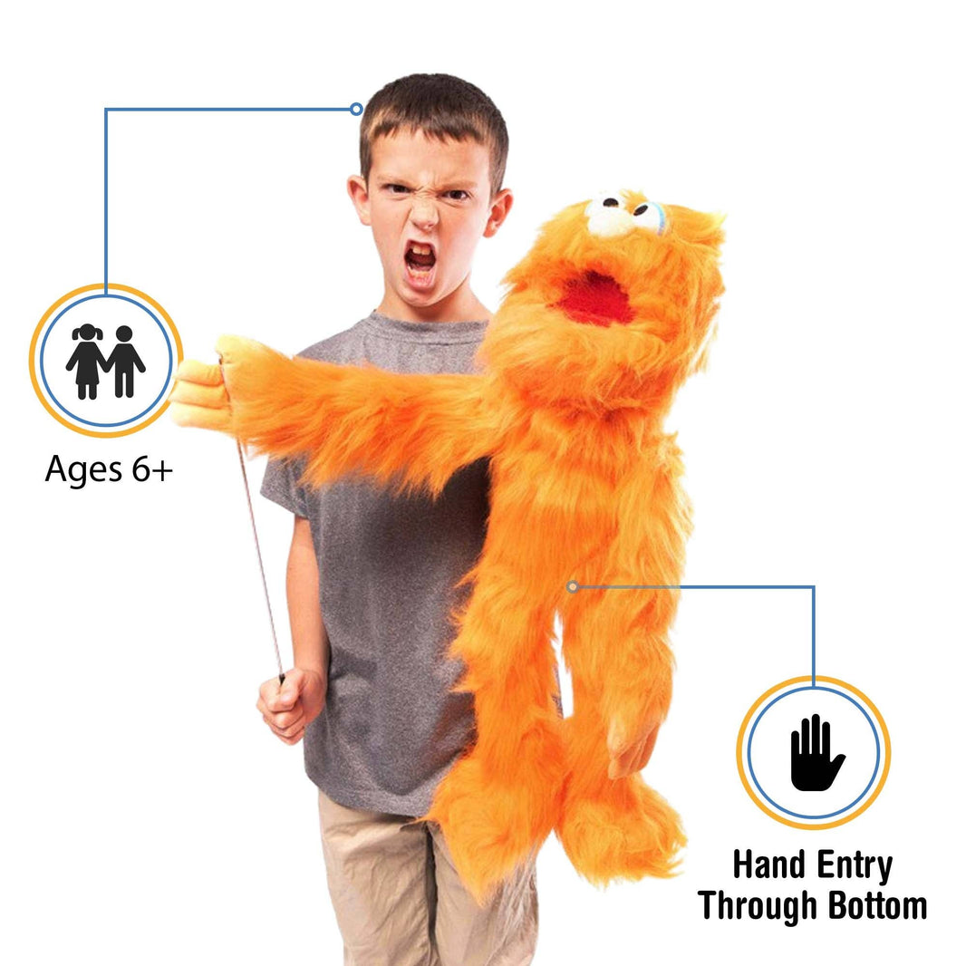 Silly Puppets - Silly Puppets Monster, Orange (30") plush puppet with bright orange fur and movable mouth operated by child