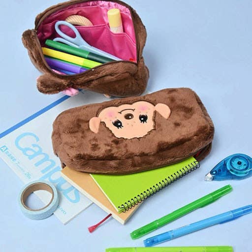 Official Sekiguchi Monchhichi Square Plush Pouch by K-Wonderland featuring a soft spacious character design, often searched as a Monchichi organizer.
