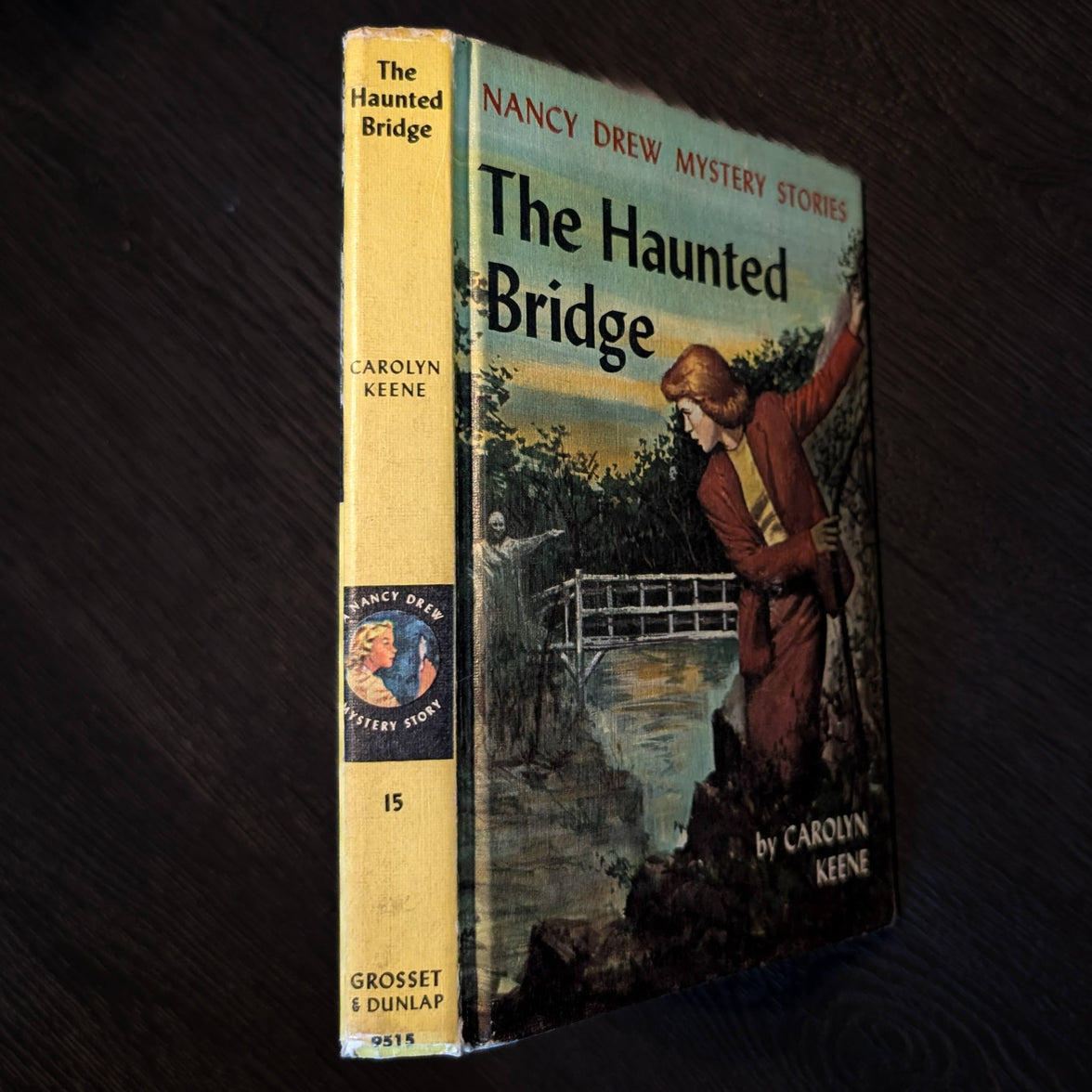 15 The Haunted Bridge Nancy Drew Mystery Book -1937 Blue Endpages