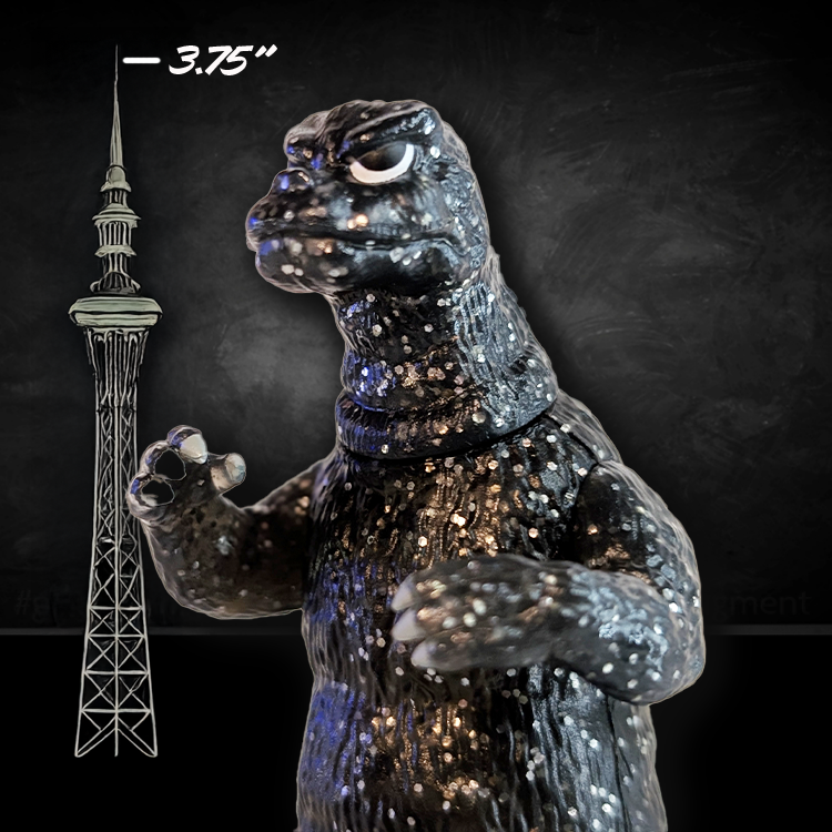 Godzilla 74 Silver Screen Edition sparkled action figure 3.75 inches tall by Super7 on dark background