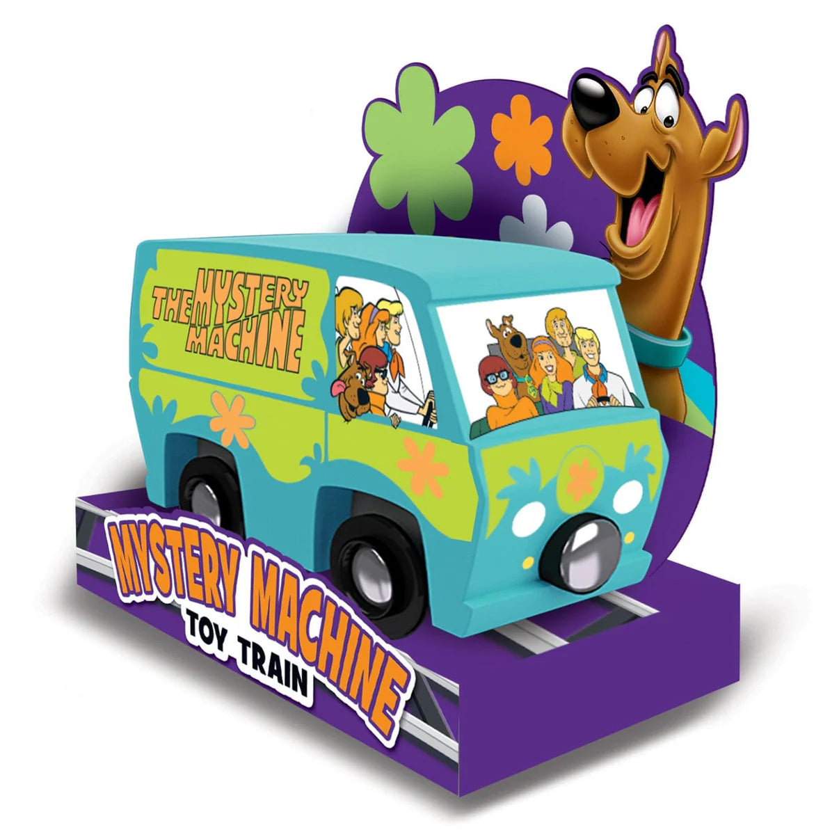 Scooby-Doo Mystery Machine Wood Toy Train MasterPieces Tracks New with colorful van and character art display stand