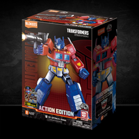 Blokees Transformers Action Edition G1 Optimus Prime model kit box featuring detailed figure and Hasbro branding