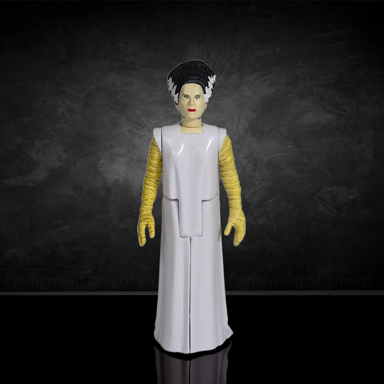 Universal Monsters Bride of Frankenstein action figure with white gown and signature black and white hair by Super7