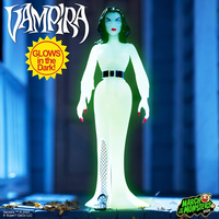 Vampira glow-in-the-dark 3.75-inch ReAction figure by Super7 standing with glowing green light effect
