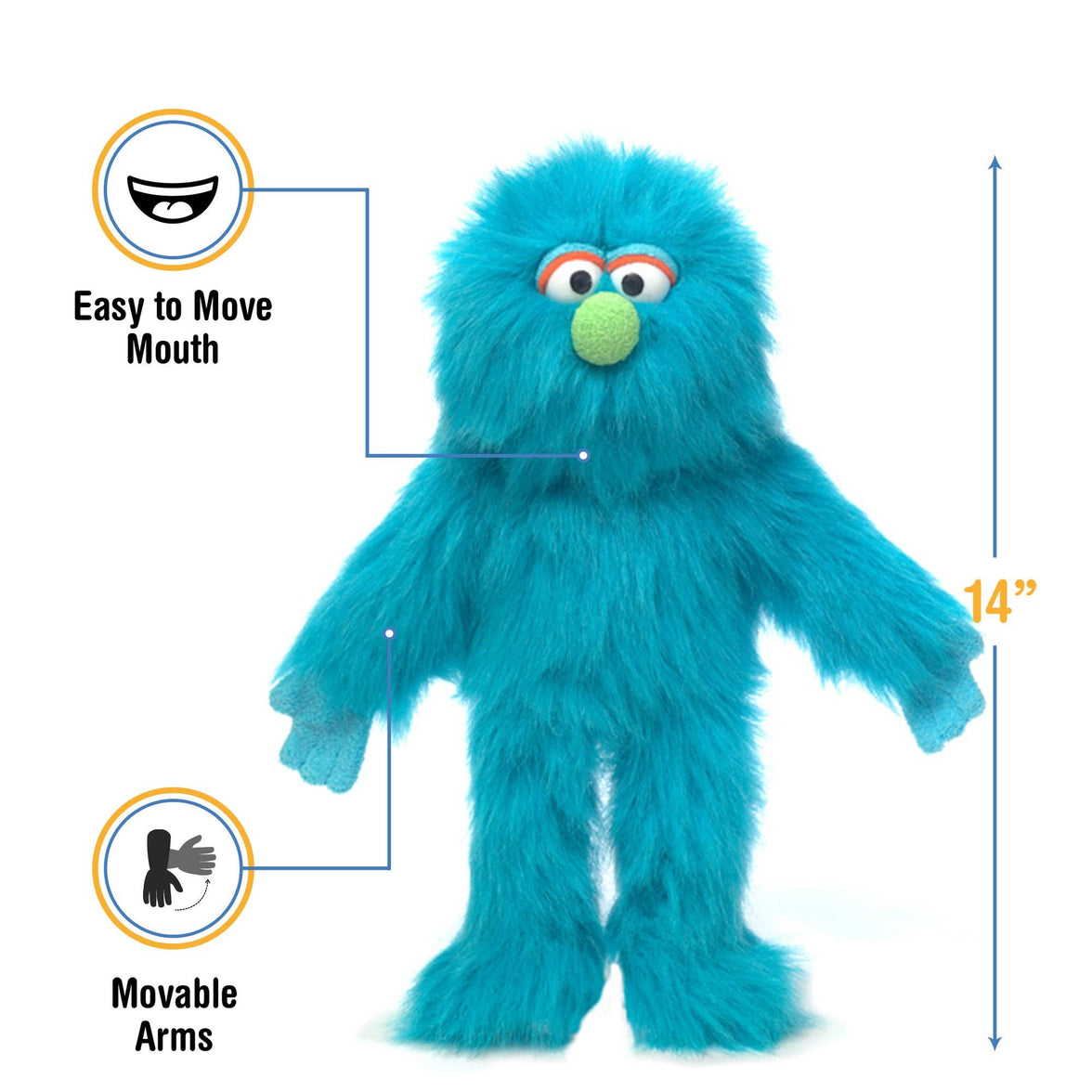 Silly Puppets - Silly Puppets Monster, Blue (14") plush with movable arms and easy-to-move mouth collectible toy