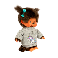Official Sekiguchi 8-inch Monchhichi Girl Unicorn plush doll collectible, often searched as a pastel Monchichi toy.
