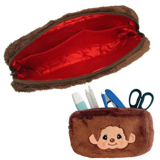 Official Sekiguchi Monchhichi Square Plush Pouch by K-Wonderland featuring a soft spacious character design, often searched as a Monchichi organizer.