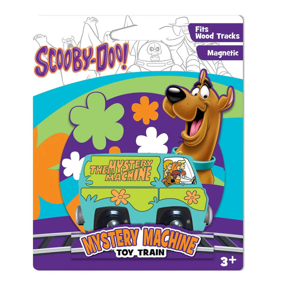 Scooby-Doo Mystery Machine Wood Toy Train MasterPieces Tracks New with magnetic car fits wood tracks packaging view
