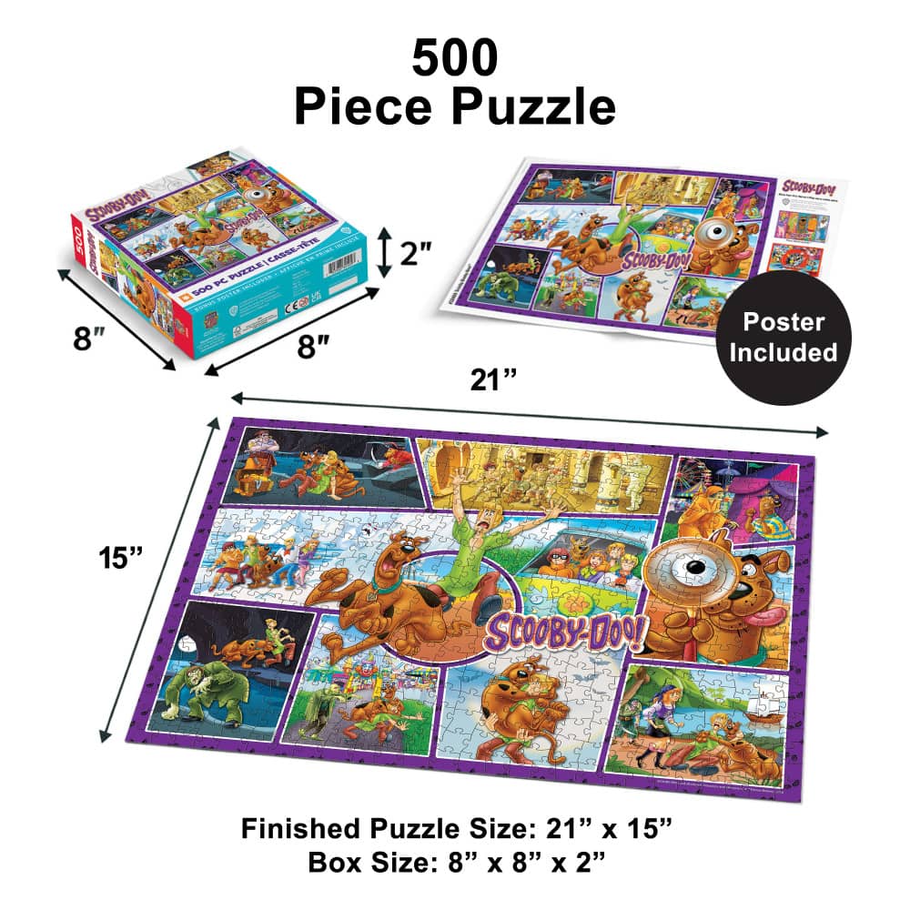 Scooby-Doo! Collage 500 Piece Jigsaw Puzzle by Master Pieces with colorful classic Scooby Doo scenes and included poster