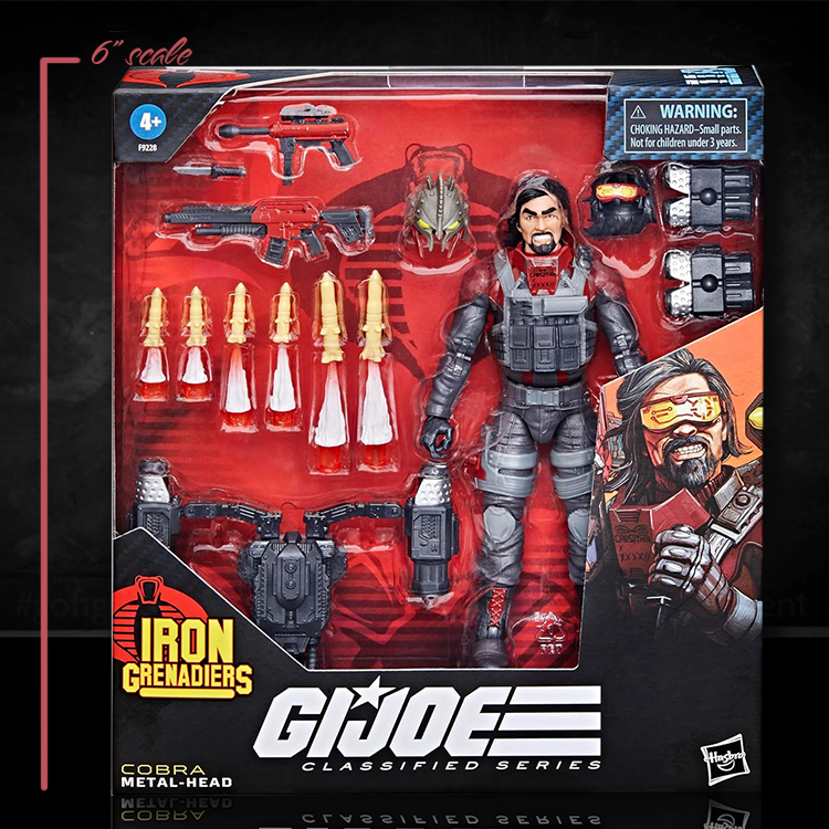 Hasbro GI Joe Classified Series Metal-Head Iron Grenadier 6-inch action figure with weapons and accessories in packaging