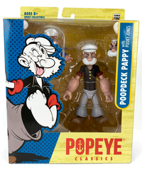 Boss Fight Studio Llc Popeye Classics Poopdeck Pappy figure with white sailor hat and beard in yellow and blue packaging