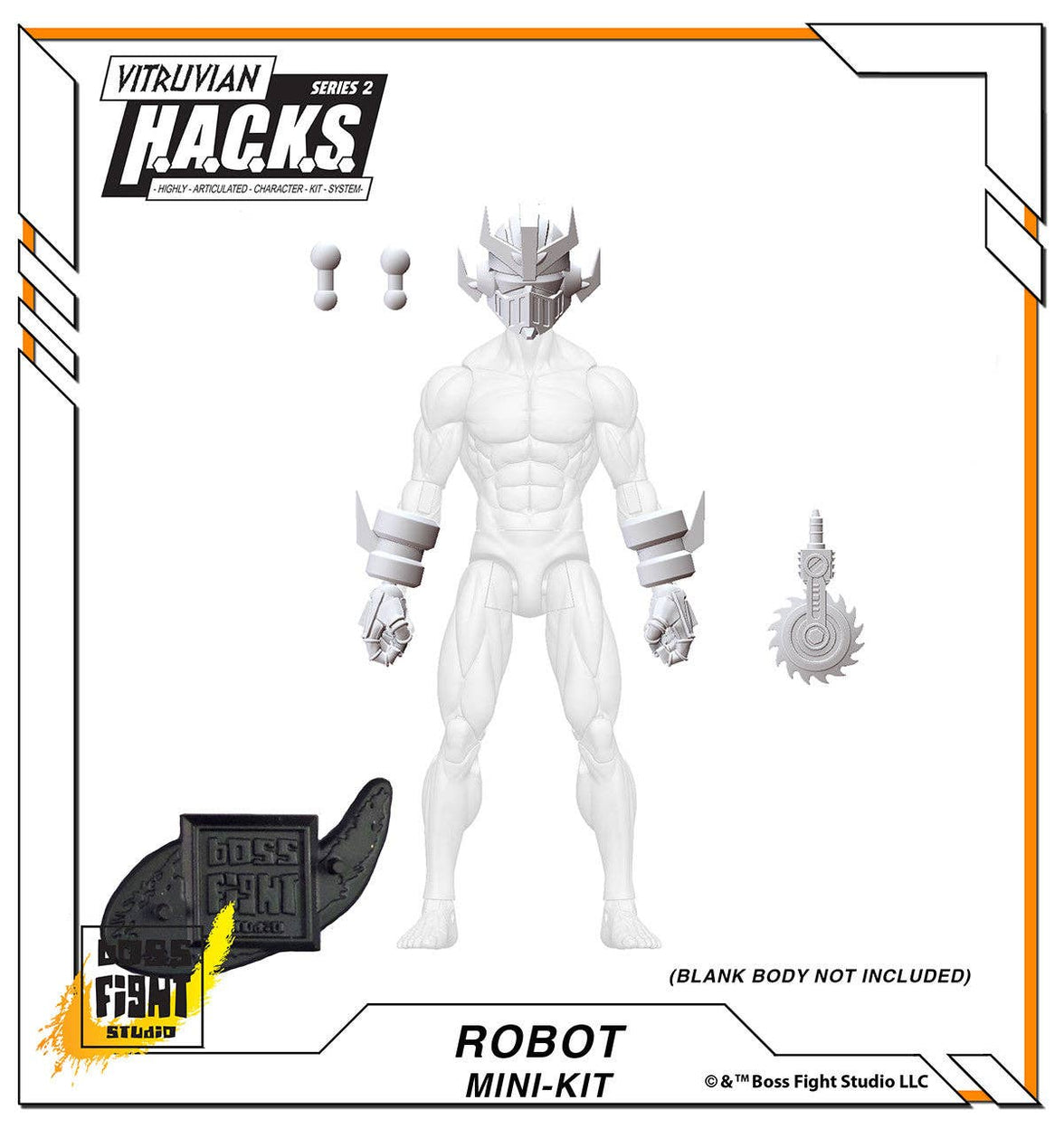Action Figures and Collectibles by Boss Fight Studio - LOOK! Vitruvian H.A.C.K.S. - Mini-Kit Blank robot figure kit with helmet and weapon parts