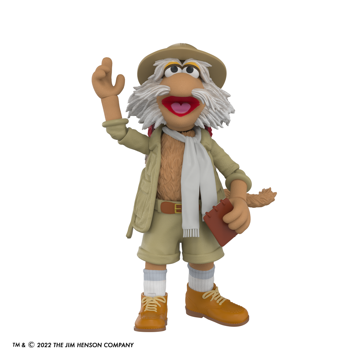 Boss Fight Studio Llc Fraggle Rock Uncle Traveling Matt figure with tan explorer outfit, hat, white scarf, and notebook accessory on white background