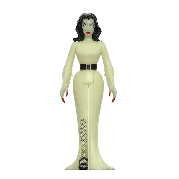 Super7 Vampira Glow-in-the-Dark 3.75-inch ReAction figure with black hair and red lips on white background