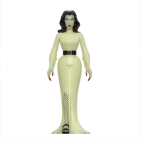 Super7 Vampira Glow-in-the-Dark 3.75-inch ReAction figure with black hair and red lips on white background