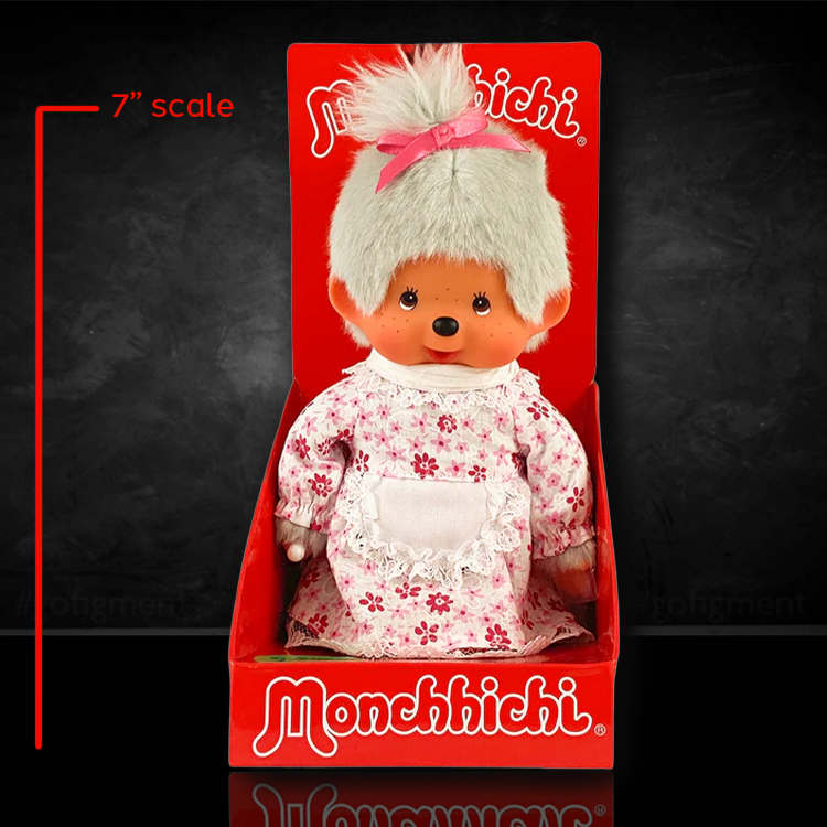 Official Sekiguchi 8-inch Monchhichi GrandMa plush doll for collectors, often searched as a Monchichi grandmother toy.