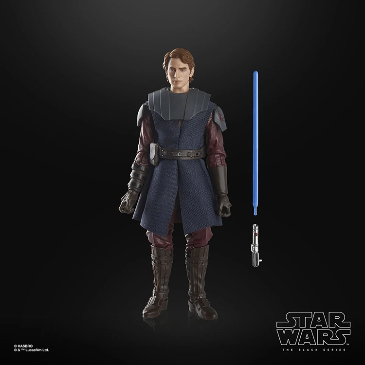 Hasbro Star Wars Black Series Anakin Skywalker action figure with blue lightsaber accessory on black background