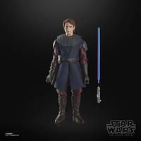 Hasbro Star Wars Black Series Anakin Skywalker action figure with blue lightsaber accessory on black background