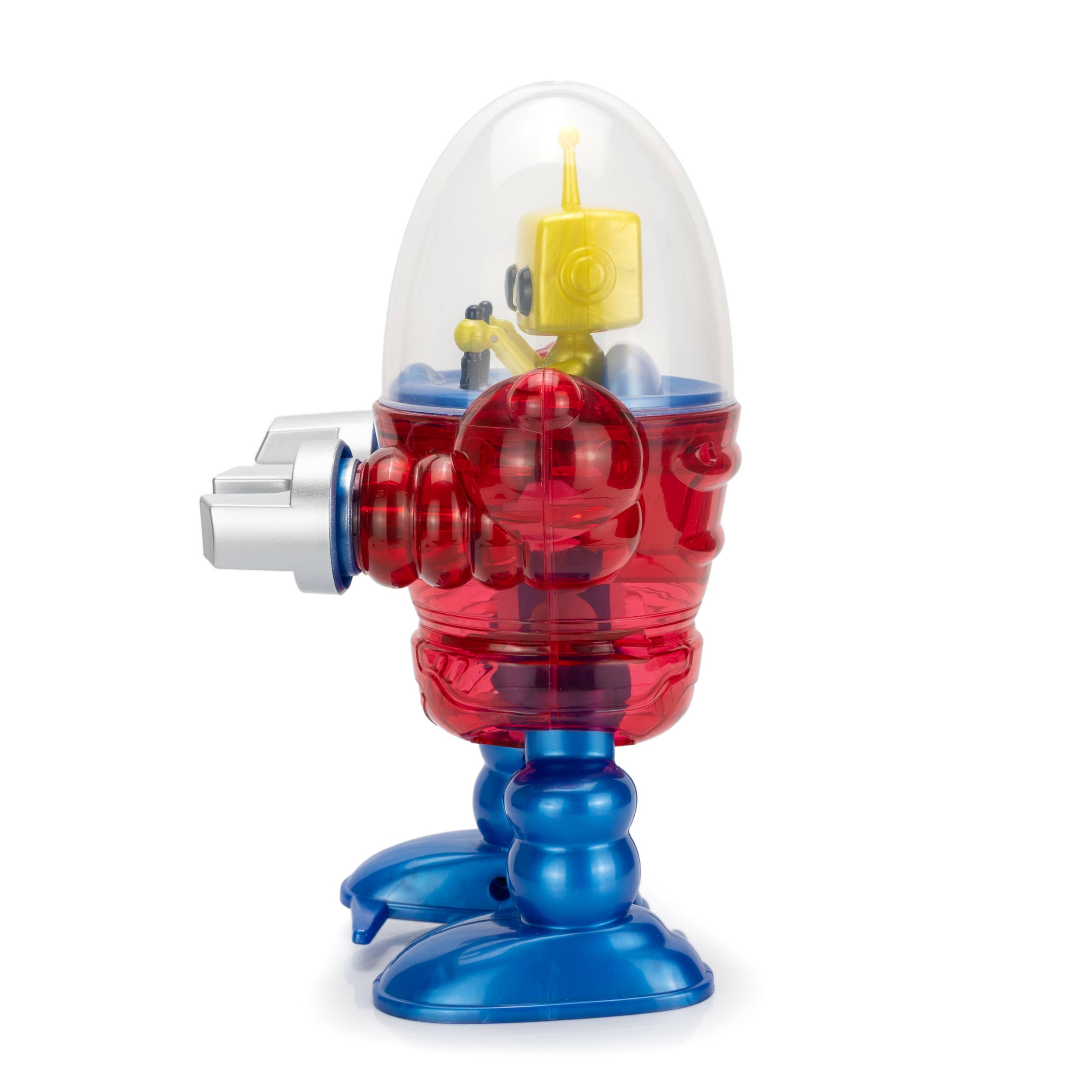California Creations - Z Classics Robot, Merlin with translucent red body, blue legs, and yellow head under clear dome capsule
