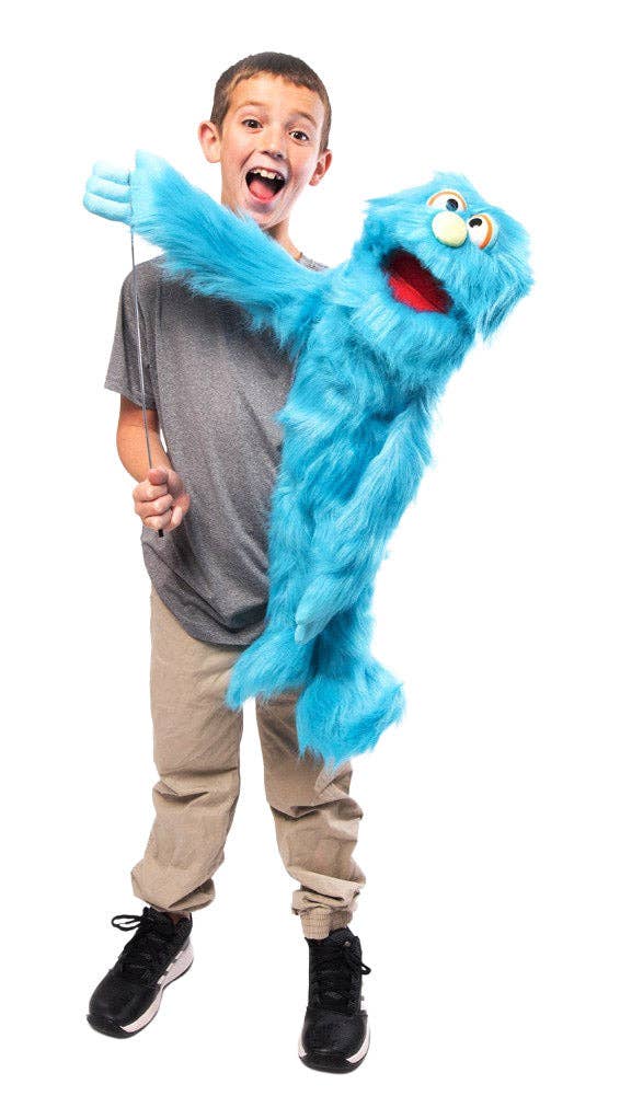 Silly Puppets - Silly Puppets Monster, Blue (30") plush puppet with bright blue fur and movable mouth operated by excited boy