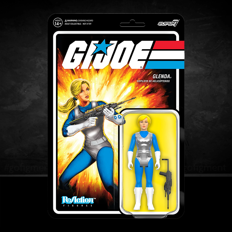 Hasbro G.I. Joe ReAction Glenda Helicopter co-pilot action figure in blue and silver suit with rifle in packaging