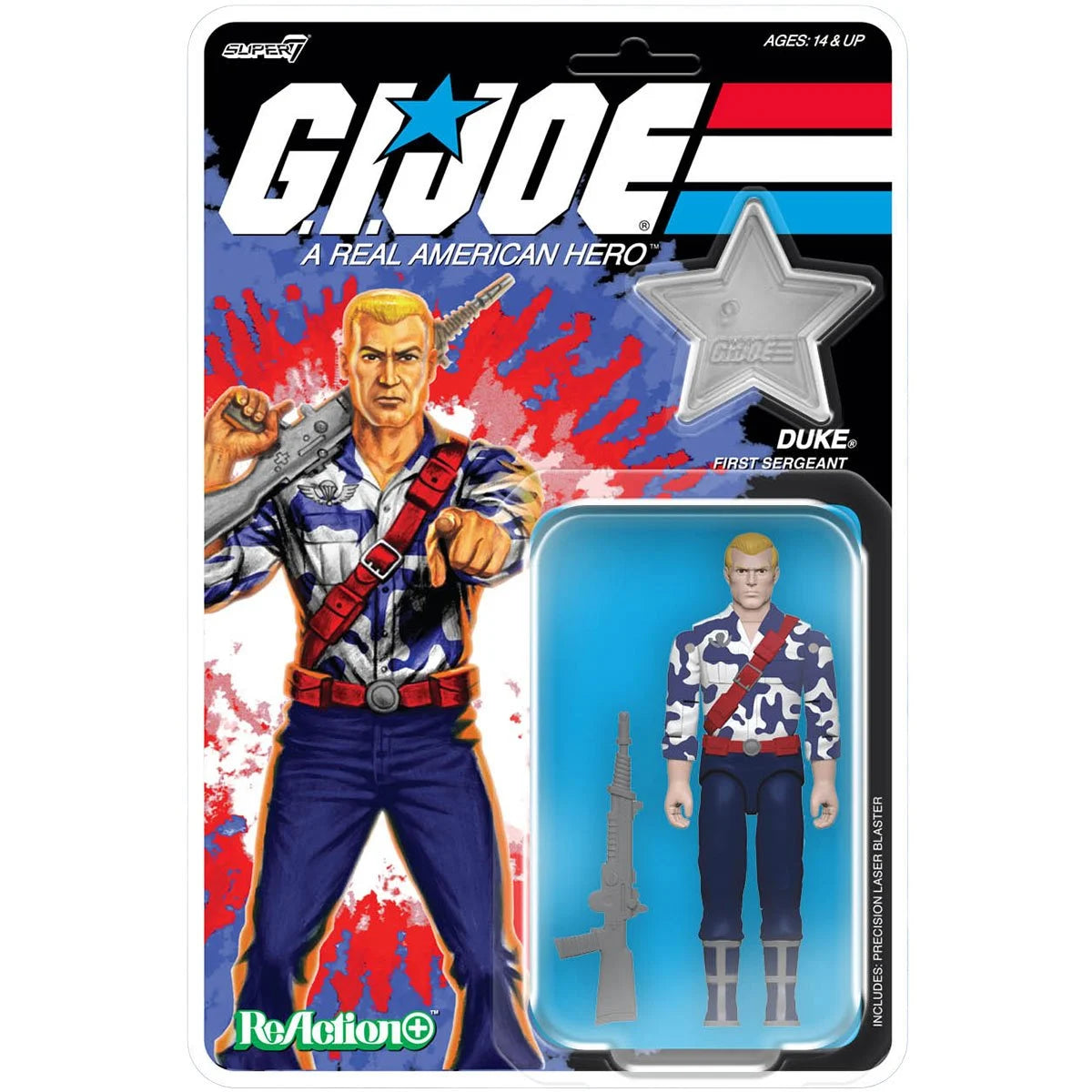 G.I. Joe Duke (America's 250th Anniversary) 3 3/4-Inch ReAction+ Figure by Super7 new in box with rifle accessory and star emblem detail