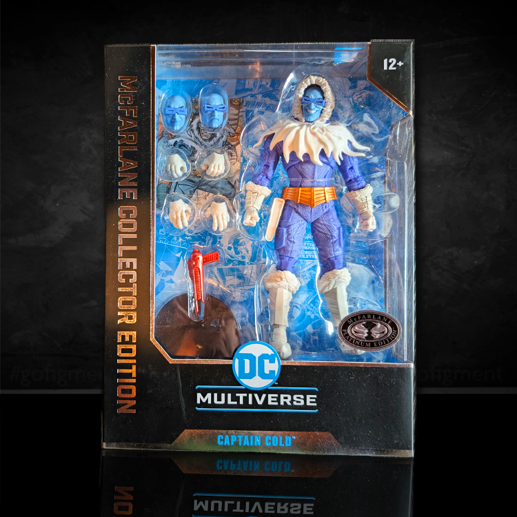 McFarlane DC Multiverse Captain Cold action figure variant in blue and white fur coat with extra hands in box