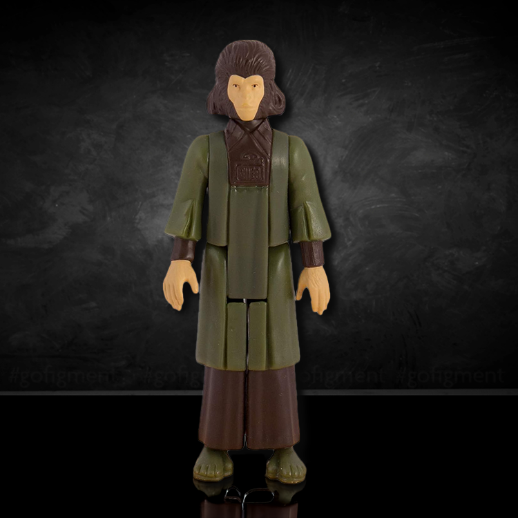 Zira Planet of the Apes 1:18 scale action figure by Super7 with green robe and detailed sculpt on dark background
