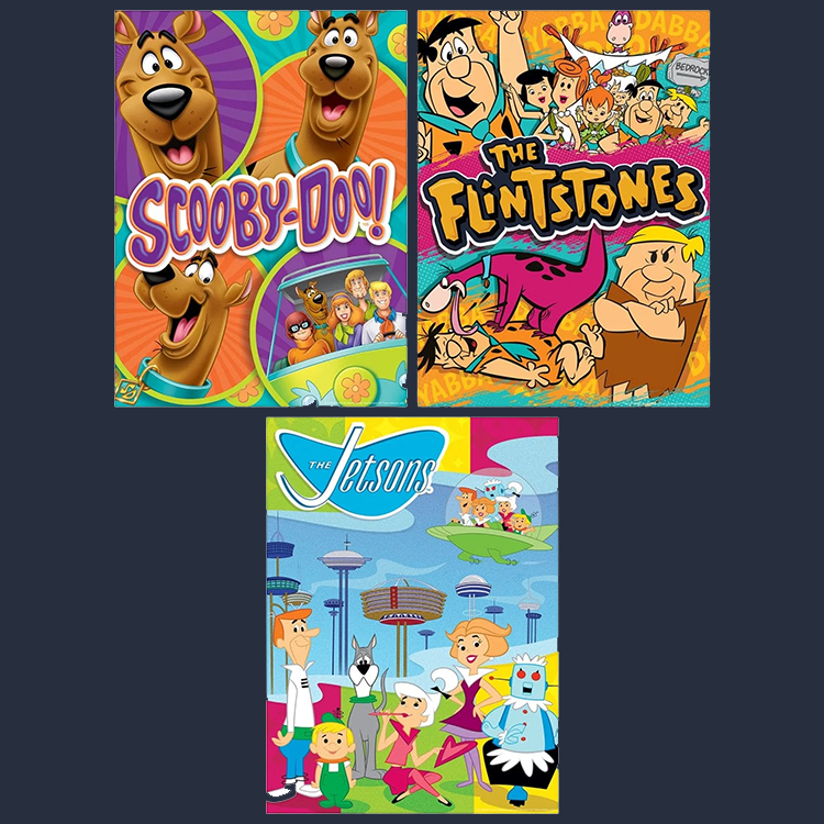 Three Hanna-Barbera 500 piece jigsaw puzzles by Master Pieces featuring Scooby-Doo, The Flintstones, and The Jetsons designs