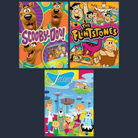 Three Hanna-Barbera 500 piece jigsaw puzzles by Master Pieces featuring Scooby-Doo, The Flintstones, and The Jetsons designs