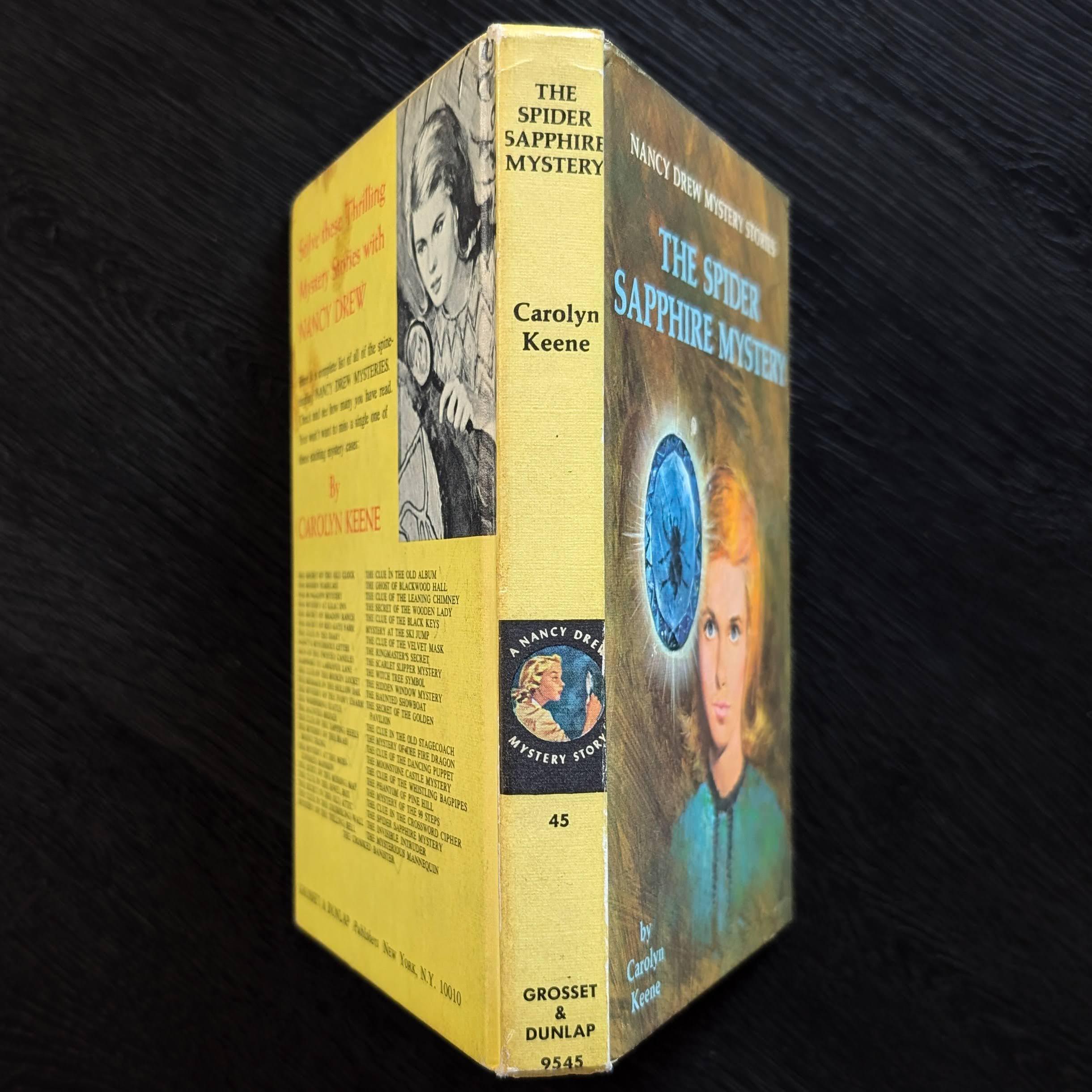 45 The Spider Sapphire Mystery Nancy Drew Mystery 1968 (yb-white-endpages) vintage hardcover by Grosset & Dunlp, Inc.