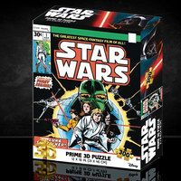 Prime 3d Star Wars puzzle box featuring vintage comic cover art with characters and 300-piece count details
