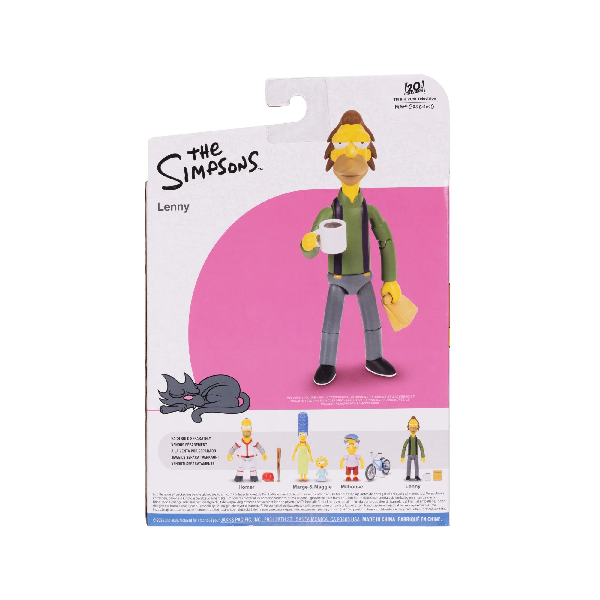 Jakks Pacific The Simpsons Lenny Leonard 5-inch action figure with mug and bag in branded packaging back view