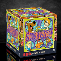 Master Pieces Scooby-Doo 500-piece jigsaw puzzle cube featuring classic characters and colorful mystery-themed artwork