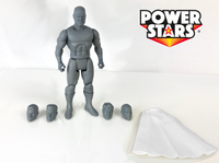 Boss Fight Studio Llc Power Stars 5-inch gray blank male action figure with five interchangeable heads and white cape