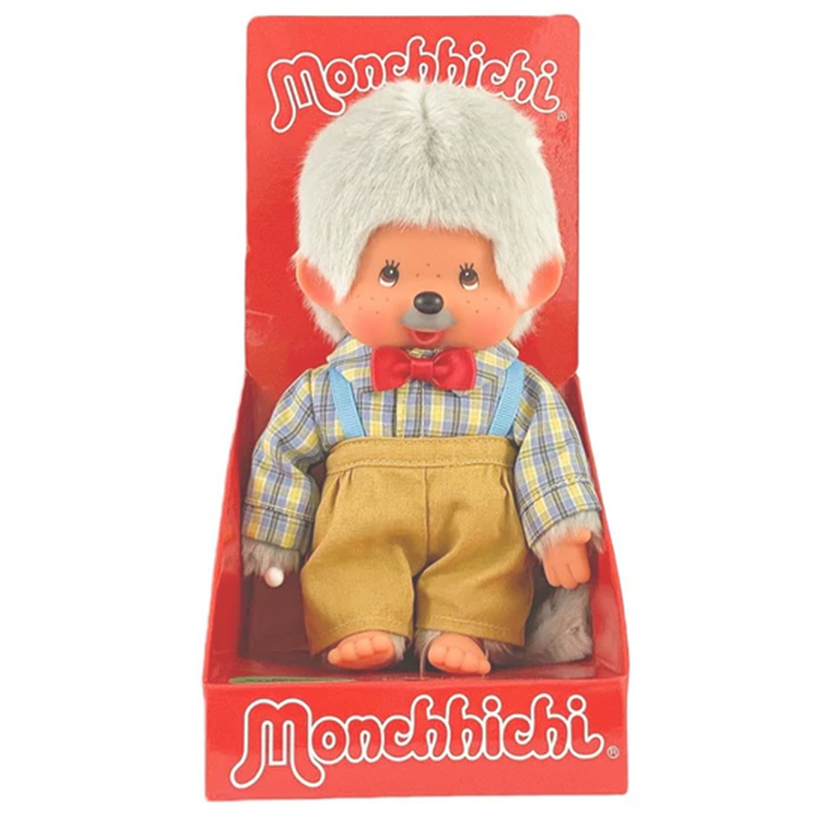 Official Sekiguchi 8-inch Monchhichi Grandpa plush doll for collectors, often searched as a Monchichi grandfather toy.