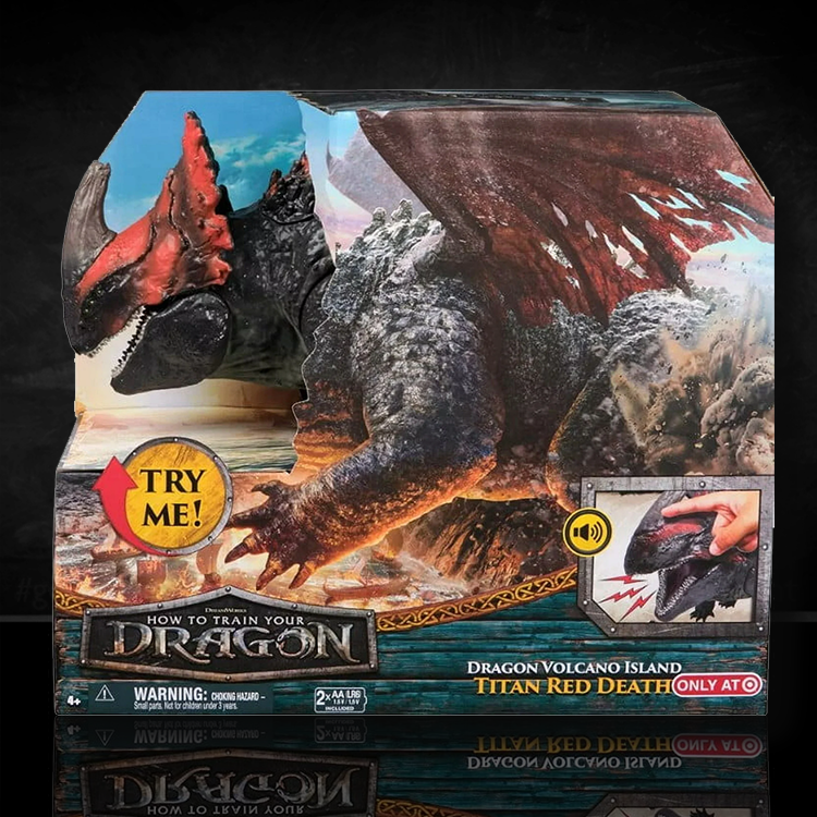How to Train Your Dragon Titan Red Death action figure in Volcano Island packaging with sound demo by Spin Master