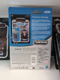 Professor Huyang Star Wars Action Figure Vintage Collection new in box packaging back by Hasbro with character bio and branding details.